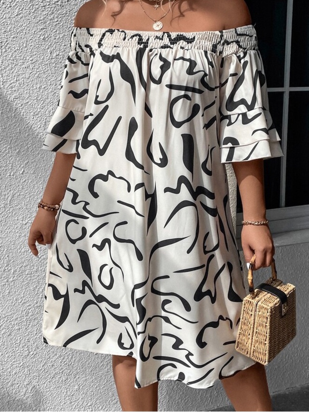 Allover Print Off Shoulder Dress